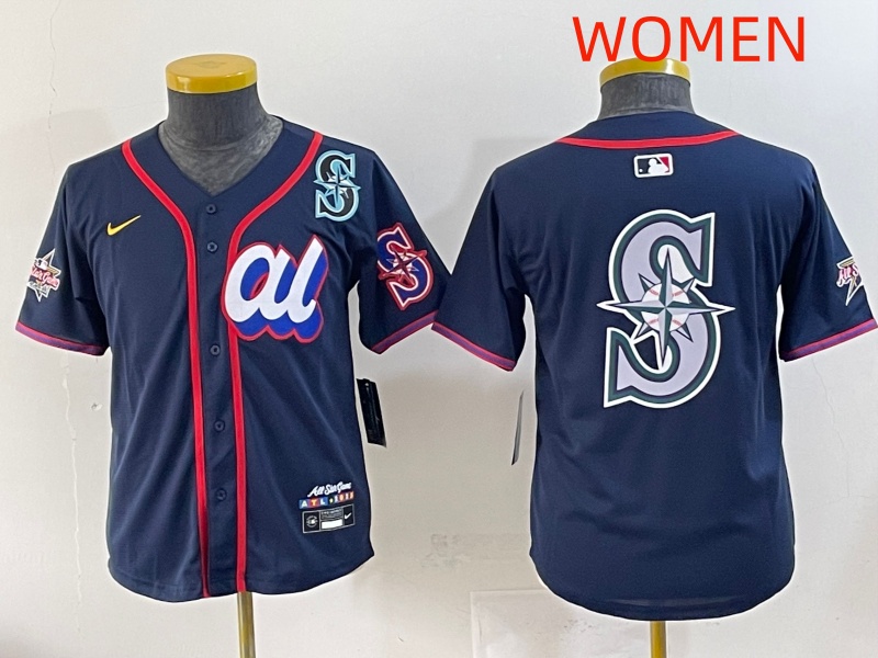 Women 2025 Seattle Mariners Blank Drak Blue All star Blank Blue Nike MLB Jersey style 4